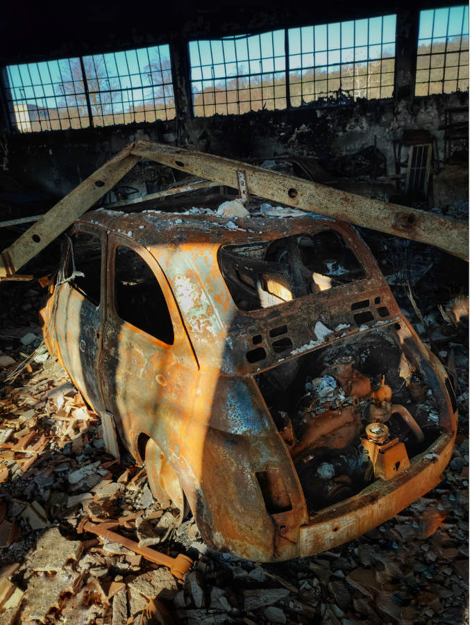 Il garage in fiamme