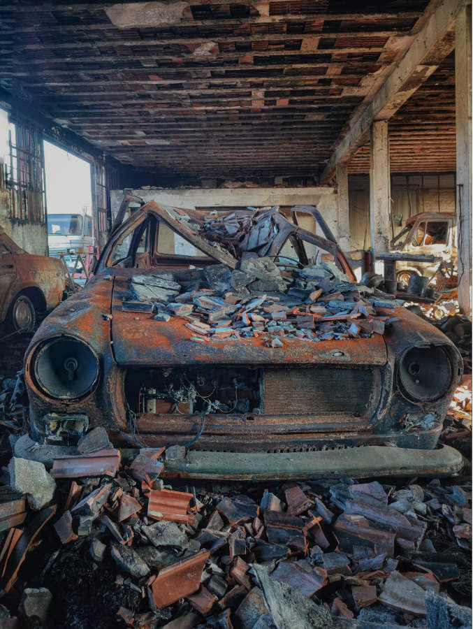Il garage in fiamme